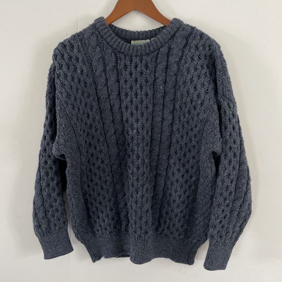 Vintage Sweaters - Gaelterra Irish Wool Blue Fisherman Knit Sweater Large Pullover Ireland Grandpa